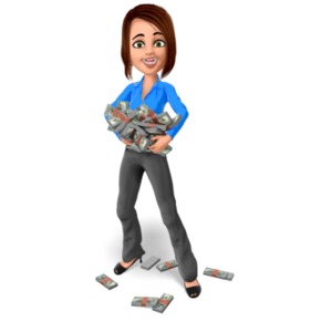 Business Woman Hold Stack Money PowerPoint clipart graphic preview.