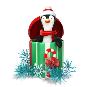 Christmas Penguin Present PowerPoint clipart graphic preview.