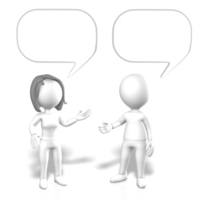 Stick Man Woman Speech Bubbles PowerPoint clipart graphic preview.