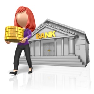 Stick Woman Carry Gold From Bank PowerPoint clipart graphic preview.