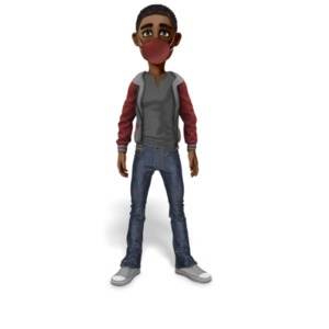 Guy Standing Wearing Mask PowerPoint clipart graphic preview.