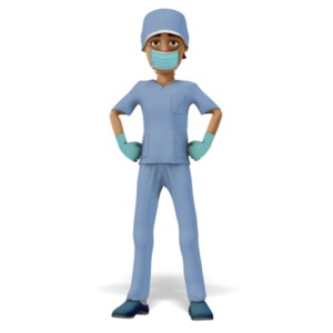 Man Scrubs Mask Stand Proud PowerPoint clipart graphic preview.