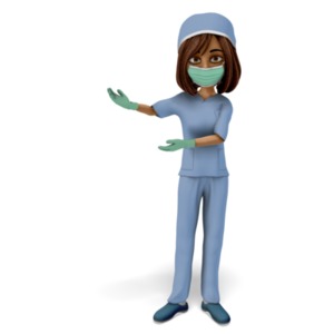 Woman Scrubs Mask Presenting PowerPoint clipart graphic preview.