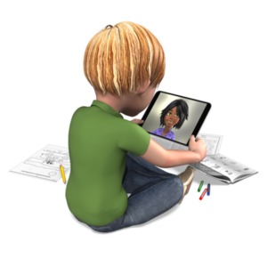Boy Distance Learning Tablet PowerPoint clipart graphic preview.