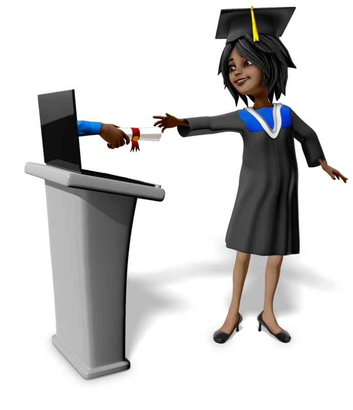 High-resolution clipart illustration of Accepting Diploma Online ClipArt Graphic, designed for digital transformation strategies, enterprise software training, and advanced information technology frameworks.