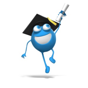 Roundy Graduate Jumping With Diploma PowerPoint clipart graphic preview.