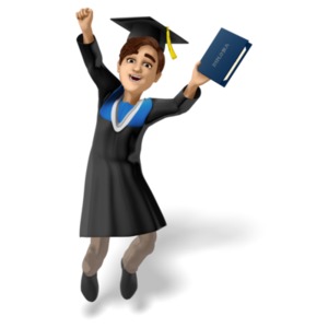 Male Graduate Jump Diploma PowerPoint clipart graphic preview.