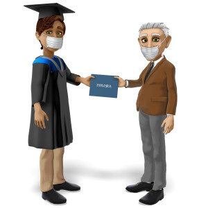 Male Student Mask Receiving Diploma PowerPoint clipart graphic preview.