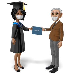 Female Student Mask Receiving Diploma PowerPoint clipart graphic preview.