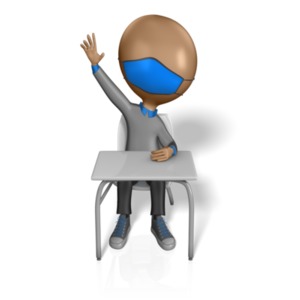 Student Wearing Mask Raising Hand - PowerPoint clipart graphic preview.