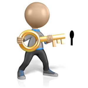Guy Figure Key Lock PowerPoint clipart graphic preview.