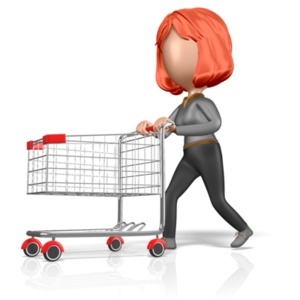Stickwoman Push Shopping Cart PowerPoint clipart graphic preview.