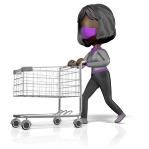 Stickwoman Mask Push Shopping Cart PowerPoint clipart graphic preview.