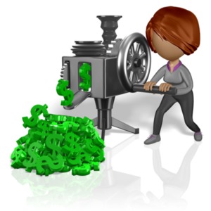 Stickwoman Cranking Money PowerPoint clipart graphic preview.
