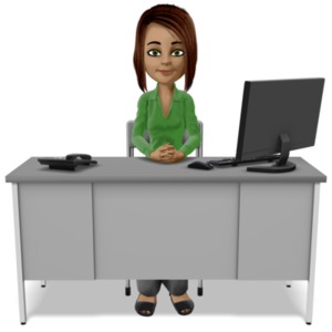 Business Woman Sit Desk PowerPoint clipart graphic preview.