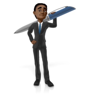 Businessman Holding Large Pen PowerPoint clipart graphic preview.