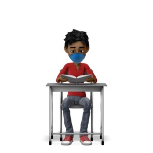 Boy Reading With Mask On PowerPoint clipart graphic preview.