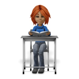 Girl Student Sitting At Desk Reading PowerPoint clipart graphic preview.