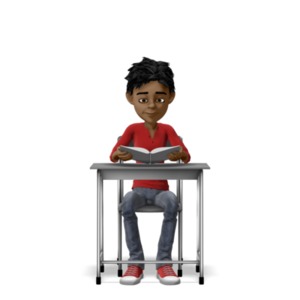 Boy Reading With At Desk PowerPoint clipart graphic preview.