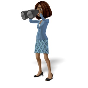 Businesswoman Searching With Binoculars PowerPoint clipart graphic preview.