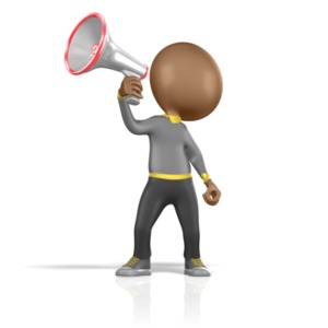 Figure Speaking Through a Megaphone PowerPoint clipart graphic preview.