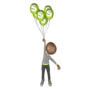 Figure Holding on to Money Balloons PowerPoint clipart graphic preview.