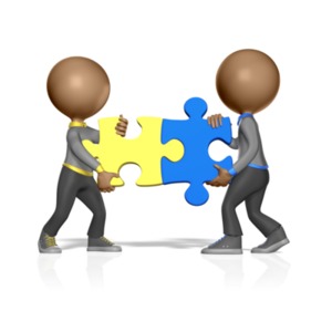 Two Figures Solving Puzzle PowerPoint clipart graphic preview.