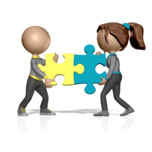 Stickman And Stickwoman Solve Puzzle PowerPoint clipart graphic preview.