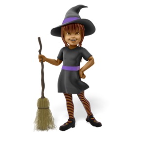 Young Witch Posing With Broom PowerPoint clipart graphic preview.