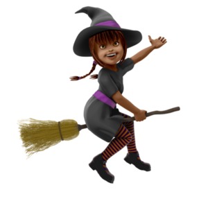 Young Witch Riding Broom PowerPoint clipart graphic preview.
