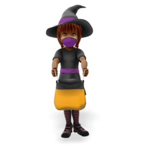 Young Witch Wearing a Covid Mask on Halloween PowerPoint clipart graphic preview.