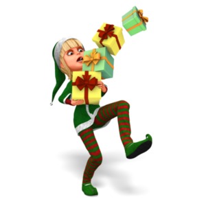 Santas Helper Carrying Multiple Gifts PowerPoint clipart graphic preview.