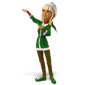 Santas Helper Presenting Upward PowerPoint clipart graphic preview.