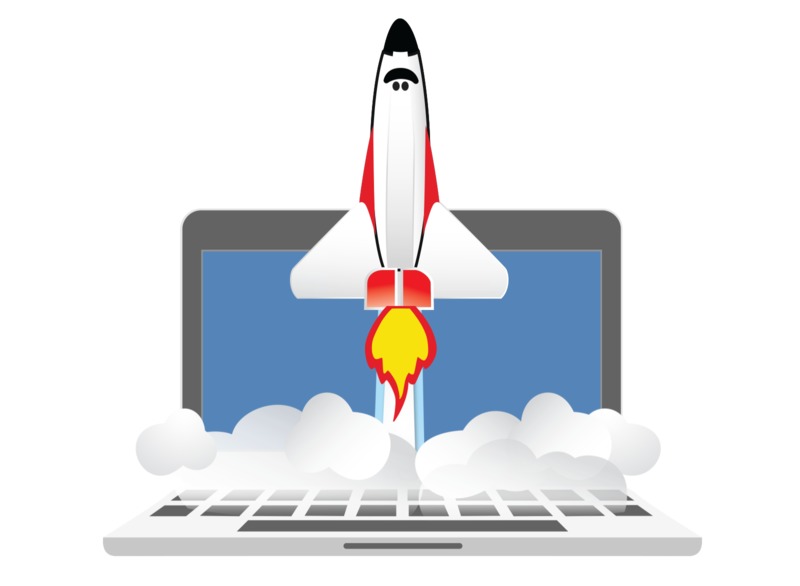 High-resolution clipart illustration of Shuttle Blast Off Computer, designed for digital transformation strategies, enterprise software training, and advanced information technology frameworks.