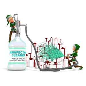 Santas Helpers Disinfecting Presents PowerPoint clipart graphic preview.