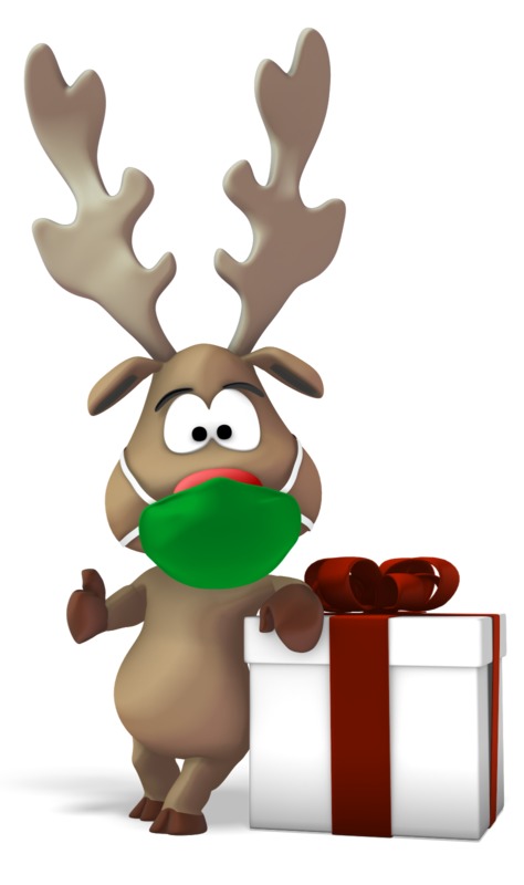 High-resolution clipart illustration of Reindeer Wearing A Mask Next To Gift, designed for seasonal marketing campaigns, corporate event presentations, and holiday promotions.
