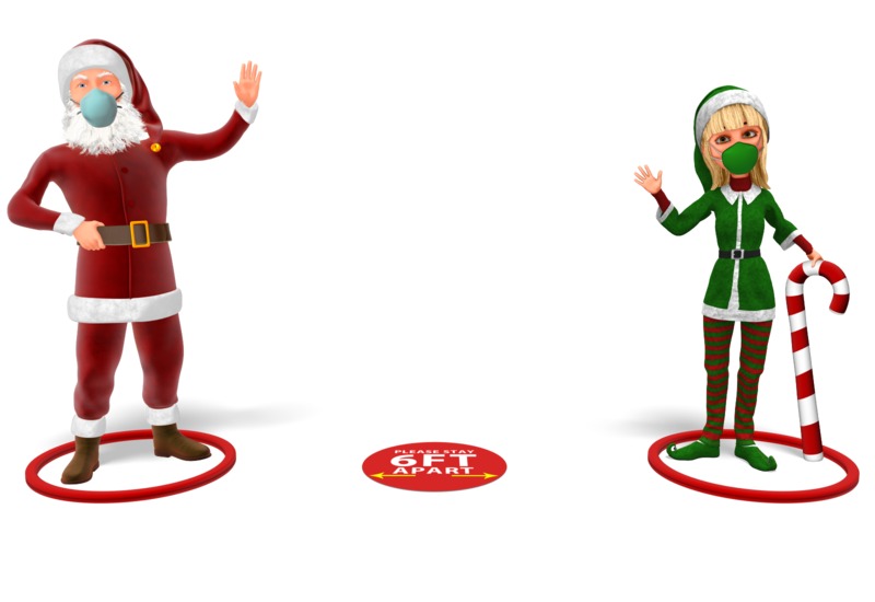 High-resolution clipart illustration of Santa and Helper Social Distance, designed for seasonal marketing campaigns, corporate event presentations, and holiday promotions.