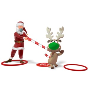 Santa Pushing a Reindeer to Social Distance PowerPoint clipart graphic preview.