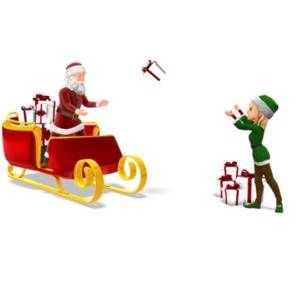 Santa and Helper Loading Sleigh PowerPoint clipart graphic preview.