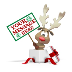 Reindeer Holding Sign In Present Customizable PowerPoint clipart graphic preview.