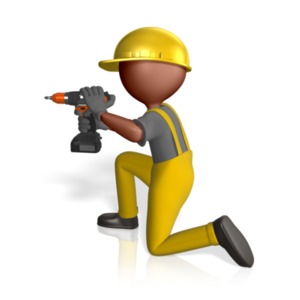 Construction Figure Using Drill PowerPoint clipart graphic preview.