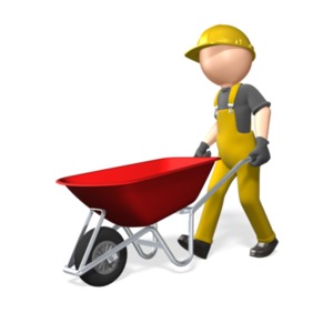 Construction Figure Pushing A Wheel Barrow PowerPoint clipart graphic preview.