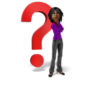 Businesswoman Question Mark Thinking PowerPoint clipart graphic preview.