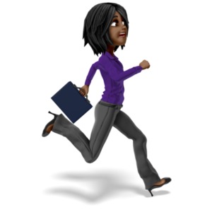 Businesswoman Running Briefcase PowerPoint clipart graphic preview.