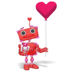 Valentine Robot With Gift PowerPoint clipart graphic preview.