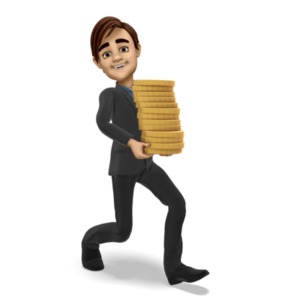 Businessman Carrying A Stack Of Gold Coins PowerPoint clipart graphic preview.