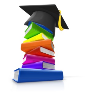 Graduation Cap on Books PowerPoint clipart graphic preview.