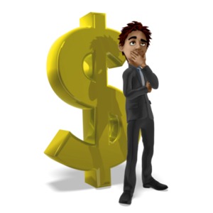 Businessman Dollar Sign Thinking PowerPoint clipart graphic preview.