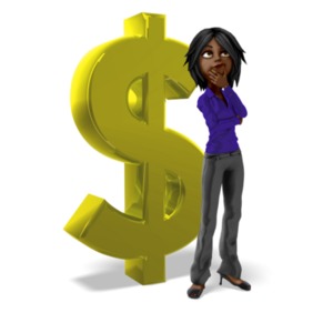 Businesswoman Dollar Sign Thinking PowerPoint clipart graphic preview.