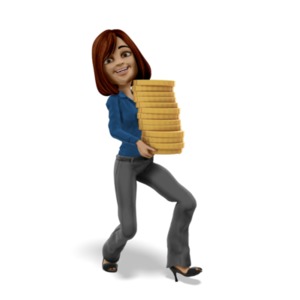 Businesswoman Carrying Stack Of Gold Coins PowerPoint clipart graphic preview.